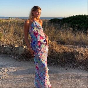 Zara ruffle printed halter midi Dress NEW